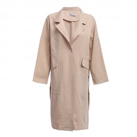 CHIC TURN-DOWN COLLAR THREE QUARTER SLEEVE HEM SLIT LOOSE WOMEN WIND COAT (LIGHT KHAKI, SI