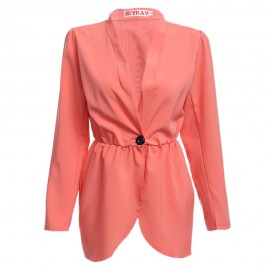 CHIC COLLARLESS LONG SLEEVE WAIST BUTTON DESIGN PURE COLOR WOMEN COAT (BRIGHT RED ORANGE, 