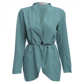 CHIC COLLARLESS LONG SLEEVE WAIST BUTTON DESIGN PURE COLOR WOMEN COAT (LIGHT GREEN, SIZE S