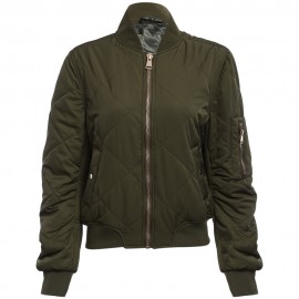 CASUAL ROUND NECK LONG SLEEVE ZIPPER TYPE PURE COLOR WOMEN JACKET (ARMY GREEN, SIZE S/M/L/