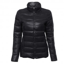 STYLISH SHEATH STAND COLLAR PURE COLOR WOMEN DOWN JACKET (BLACK, SIZE L/XL/2XL/3XL/4XL)
