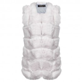 FASHIONABLE ROUND NECK SLEEVELESS PURE COLOR FAUX FUR WAISTCOAT FOR WOMEN (SNOW WHITE, SIZ