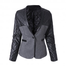 CASUAL STYLE V-NECK SPLICING CHECK LONG SLEEVE COAT FOR WOMEN (BLACK, SIZE M/L)