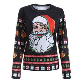 3D SANTA CLAUS PRINT CHRISTMAS T-SHIRT (BLACK, SIZE M/L/XL)