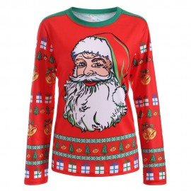 3D SANTA CLAUS PRINT CHRISTMAS T-SHIRT (RED, SIZE M/L/XL)