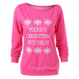MERRY CHRISTMAS BITCHES GRAPHIC SWEATSHIRT (ROSE RED, SIZE S/M/L/XL)