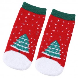 SOFT CHRISTMAS GIFT CHILD UNISEX CARTOON PRINT TERRY THICKENING TOWEL SOCKS (GREEN, SIZE A