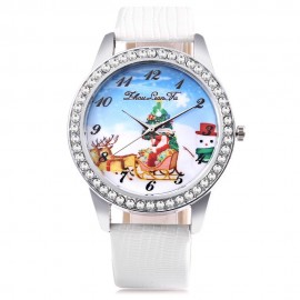 ZHOULIANFA FEMALE QUARTZ WATCH ARTIFICIAL DIAMOND CHRISTMAS SANTA PATTERN DIAL LEATHER BAN