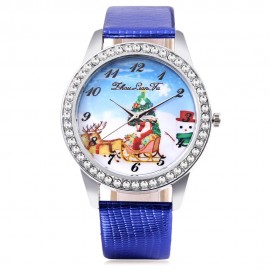ZHOULIANFA FEMALE QUARTZ WATCH ARTIFICIAL DIAMOND CHRISTMAS SANTA PATTERN DIAL LEATHER BAN