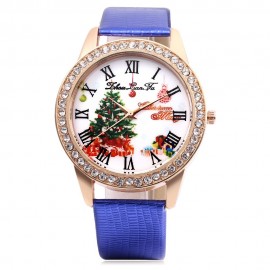 ZHOULIANFA FEMALE QUARTZ WATCH ARTIFICIAL DIAMOND CHRISTMAS TREE PATTERN DIAL LEATHER BAND