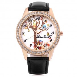 ZHOULIANFA FEMALE QUARTZ WATCH ARTIFICIAL DIAMOND CHRISTMAS THEME DIAL LEATHER BAND WRISTW