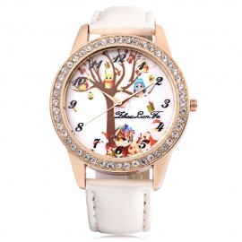 ZHOULIANFA FEMALE QUARTZ WATCH ARTIFICIAL DIAMOND CHRISTMAS THEME DIAL LEATHER BAND WRISTW