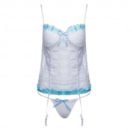 SUSPENDER PADDED LACE PATCHWORK BOWKNOT BACK SINGLE-BREASTED PERSPECTIVE BRA   ELASTIC LOW