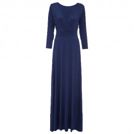 STYLISH PLUNGING NECKLINE 3/4 SLEEVE SOLID COLOR PLUS SIZE DRESS FOR WOMEN (PURPLISH BLUE,