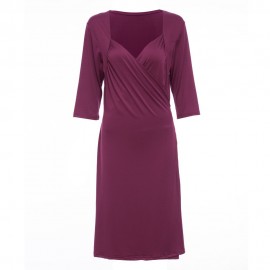 CASUAL V NECK SOLID COLOR 3/4 SLEEVE PLUS SIZE DRESS FOR WOMEN (PURPLE, SIZE L/XL/2XL/3XL)