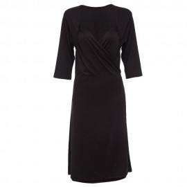 CASUAL V NECK SOLID COLOR 3/4 SLEEVE PLUS SIZE DRESS FOR WOMEN (BLACK, SIZE L/XL/2XL/3XL)