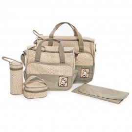 5PCS MULTIFUNCTIONAL DOT NAPPY CHANGING MUMMY HANDBAG DIAPER PAD FEEDING BOTTLE HOLDER FOO