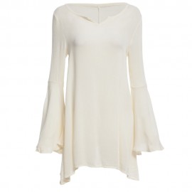 SWEET ROUND COLLAR LONG BELL SLEEVE LACE PATCHWORK DESIGN PLUS SIZE DRESS FOR WOMEN (APRIC