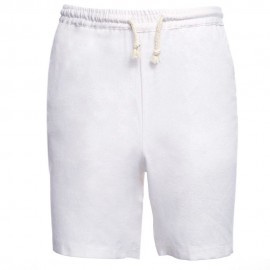 CASUAL ELASTIC WAIST PRINT SIGNATURE COTTON PLUS SIZE KNEE-LENGTH SHORTS FOR MEN (WHITE, S