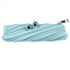 TRENDY BIG EYE PATTERN DESIGN ZIPPER DECORATION PURE COLOR PENCIL CASE (LIGHT GREEN)