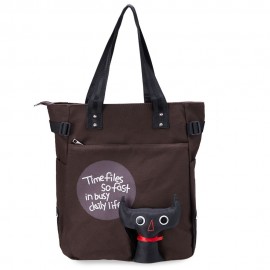 LOVELY CARTOON STAMP DESIGNER CANVAS MULTI COLOR WOMEN TRAVEL BAGS (COFFEE)