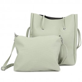 STYLISH 2PCS PU LEATHER PURE COLOR MULTIFUNCTIONAL STRAP WOMEN BUCKET BAG (LIGHT GREEN)