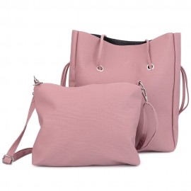 STYLISH 2PCS PU LEATHER PURE COLOR MULTIFUNCTIONAL STRAP WOMEN BUCKET BAG (LIGHT PINK)