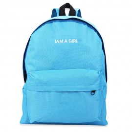 EMBROIDERY LETTER EMBELLISHMENT SOLID COLOR VERTICAL ZIPPER BACKPACK FOR WOMEN (BLUE)