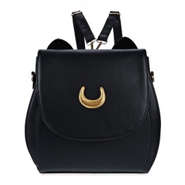 CUTE WOMEN MOON RIVET EMBELLISHMENT TOTE HANDBAG SHOULDER MESSENGER BAG BACKPACK (BLACK)