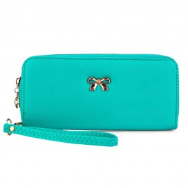 BOWKNOT RIVET DETACHABLE STRAP WRIST CLUTCH WALLET (LIGHT BLUE)