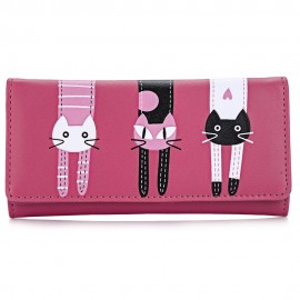 SWEET CAT SNAP FASTENER LONG HORIZONTAL WALLET FOR GIRL (WATERMELON RED)