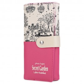 LANDSCAPE IMAGE PRINT LETTER EMBELLISHMENT SNAP FASTENER LONG CLUTCH WALLET (ROSE MADDER)