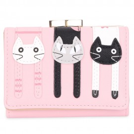 GIRL CUTE CARTOON ANIMAL CAT METAL FRAME CLUTCH SHORT WALLET CARD HOLDER COIN PURSE (PINK)