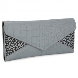 CROCODILE PATTERN WALLET FOR WOMEN WITH MINI BAG (GRAY)