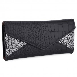 CROCODILE PATTERN WALLET FOR WOMEN WITH MINI BAG (BLACK)