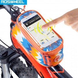 ROSWHEEL 4.8 INCH TOUCH SCREEN BICYCLE FRONT TUBE PHONE BAG HOLDER HANDLEBAR POUCH (ORANGE