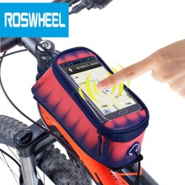 ROSWHEEL 4.8 INCH TOUCH SCREEN BICYCLE FRONT TUBE PHONE BAG HOLDER HANDLEBAR POUCH (BLUE A