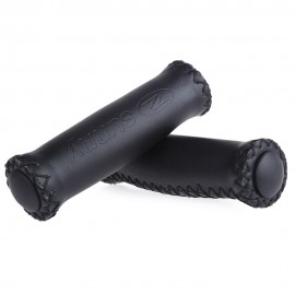 2PCS BIKE SOFT LEATHER HANDMADE HANDLEBAR GRIP BICYCLE ACCESSORIES (BLACK)