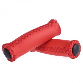 2PCS BIKE SOFT LEATHER HANDMADE HANDLEBAR GRIP BICYCLE ACCESSORIES (RED)