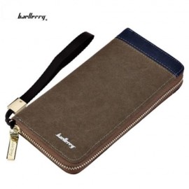BAELLERRY PATCHWORK CANVAS PORTABLE CLUTCH WALLET FOR MEN (COFFEE)