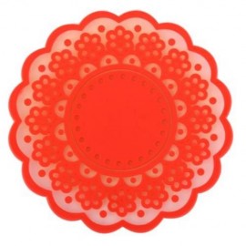 SILICONE LACE FLOWER CUP COASTER PAD NONSLIP CUSHION PLACEMENT (RED)