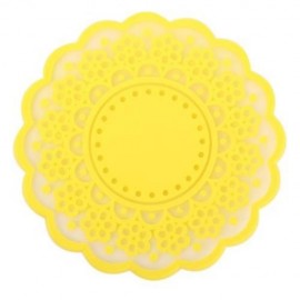 SILICONE LACE FLOWER CUP COASTER PAD NONSLIP CUSHION PLACEMENT (YELLOW)