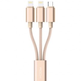 ROCK RCB0436 1.2M USB CHARGING CABLE WITH DUAL 8 PIN ADAPTERS   MICRO USB CONNECTOR NYLON 