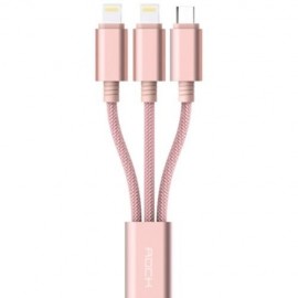 ROCK RCB0436 1.2M USB CHARGING CABLE WITH DUAL 8 PIN ADAPTERS   MICRO USB CONNECTOR NYLON 
