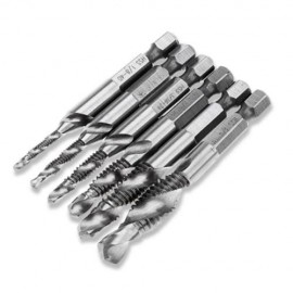 6PCS HSS INCH HEX SHANK COMBINATION DRILL BITS TAP COUNTERSINK SET (SILVER)