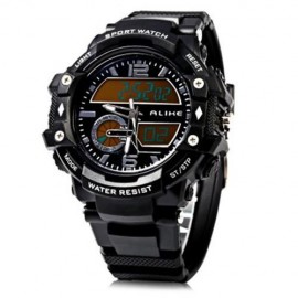 ALIKE AK15117 DUAL MOVT DAY DATE DISPLAY LED SPORTS WATCH PU STRAP (BLACK)