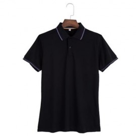 MALE SOLID COLOR TURN-DOWN COLLAR SHORT SLEEVE POLO SHIRT (BLACK)