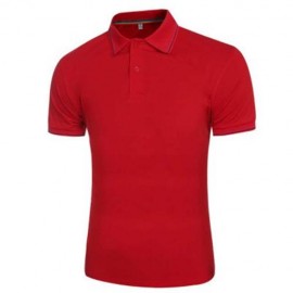 MALE SOLID COLOR TURN-DOWN COLLAR SHORT SLEEVE POLO SHIRT (RED)