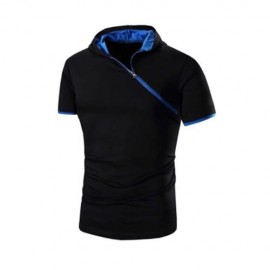 MALE SOLID COLOR INCLINED ZIPPER DESIGN HOODED SHIRTS (BLUE AND BLACK)