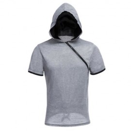 MALE SOLID COLOR INCLINED ZIPPER DESIGN HOODED SHIRTS (GRAY)